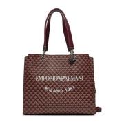 Emporio Armani Logo Print Avtagbar Rem Tote Väska Brown, Dam