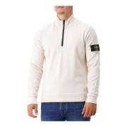 Stone Island Beige Ullstickad Half Zip Tröja Beige, Herr