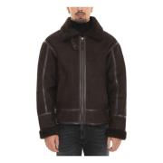 Roy Roger's Shearling Läder Trim Jacka med Dragkedja Brown, Herr