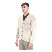 Garment Workshop Färgblock Cardigan Tröja Beige, Herr