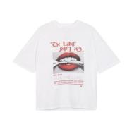 Alix The Label Läppar Tryck Oversized Bomull T-shirt White, Dam