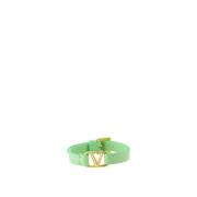 Valentino Garavani Metalliskt Logoläderarmband Green, Dam