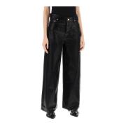 Ganni Laminerad Finish Wide Leg Jeans Black, Dam