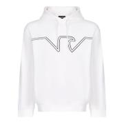 Emporio Armani Vit Jersey Hoodie med präglad Örn Logo White, Herr