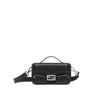 Fendi Svart läder crossbody väska med FF-spänne Black, Herr