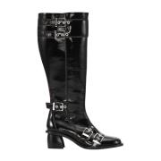 Ganni Snygga Buckle High Boots Black, Dam