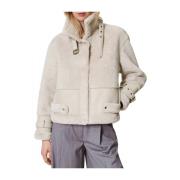 Twinset Fuskpäls Shearling Jacka Vit Beige, Dam