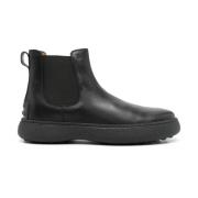 Tod's Svart läder ankel boot elastisk sula Black, Herr