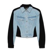 Mugler Denim Color-Block Jacka Blue, Dam