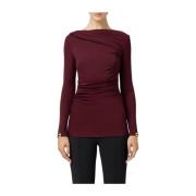 Elisabetta Franchi Draped Båtringad Långärmad T-shirt Red, Dam