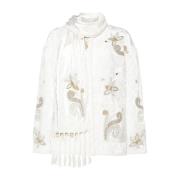 Forte Forte Vit Broderad Jacka med Scarf Detaljer White, Dam