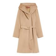 Max Mara Studio Ull Wrap Kappa med Huva Beige, Dam