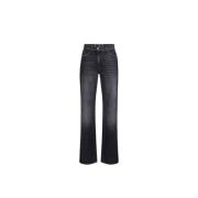 Elisabetta Franchi Ekologiska bomullsvida ben jeans med satinband Blac...