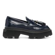 Santoni Läder Loafers Casual Flats Blue, Dam