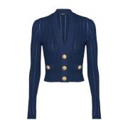 Balmain V-ringad Cropped Kofta Blue, Dam