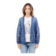 Gerry Weber Blå Broderad Cardigan Tröja Blue, Dam