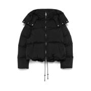 Sportmax Svart Vadderad Jacka med Avtagbar Huva Black, Dam