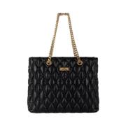 Elisabetta Franchi Svart Shopper Väska med Gyllene Detaljer Black, Dam