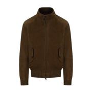 Baracuta Suede Dark Olive Bomber Jacket Brown, Herr