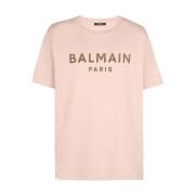 Balmain Flock &amp; Foil Beige T-Shirt Beige, Herr