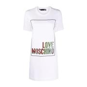 Love Moschino Avslappnad Mini Klänning i Vit Bomull White, Dam