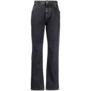 Balmain Svarta Wide Leg Denim Jeans Black, Dam