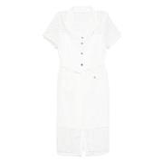 Dkny Beige Spets Midi Klänning White, Dam