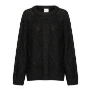 My Essential Wardrobe Svart Glitter Stickad Pullover Tröja Black, Dam