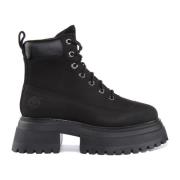 Timberland Svarta Plattform Snörstövlar Black, Dam