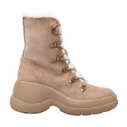 Moncler Trek Ankelboots Vattenavvisande Mocka Nylon Beige, Dam