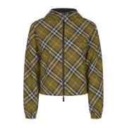 Burberry Vändbar Windbreaker Jacka i Khaki Rutig Green, Dam