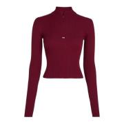 Tommy Jeans Räfflad Turtleneck Tröja Red, Dam