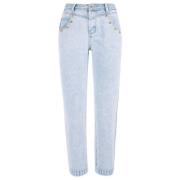 YES ZEE Högmidjade ljus tvättade nitar jeans Blue, Dam