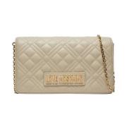 Love Moschino Quiltad Logga Kedja Crossbody Väska Beige, Dam