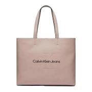 Calvin Klein Jeans Rosa Signature Tote Handväska Dragkedja Stängning P...