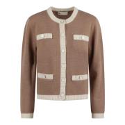 Tory Burch Chunky Ull Cardigan med Kontrast Trim Beige, Dam