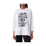 Love Moschino Glitter Print Oversized Crewneck Sweatshirt Gray, Dam