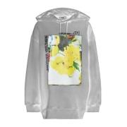 Msgm Grafisk Logo Print Bomull Hoodie Kvinnor Gray, Dam