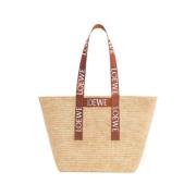 Loewe Fold Shopper Raffia Väska Beige, Dam