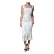 Dolce & Gabbana Vit Spets Sheath Midi Klänning White, Dam