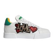 Dolce & Gabbana Vit Grön Läder Låg Topp Sneakers White, Dam