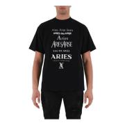 Aries Bomull T-shirt med Fronttryck Black, Herr