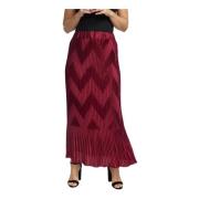 2-Biz Röd Veckad Maxi Kjol Zigzag Stretch Red, Dam