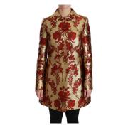 Dolce & Gabbana Lyxig Guld Blommig Brokad Trenchcoat Multicolor, Dam