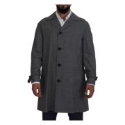 Dolce & Gabbana Grå Rutig Trenchcoat, Elegant Stil Gray, Herr