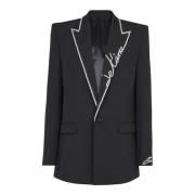 Balmain Kavaj med en knapp och broderad &#34;Love Letter&#34;-krage Bl...