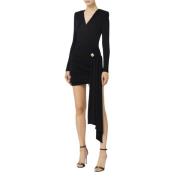 Elisabetta Franchi Svart Cross-Neck Draperad Mini Klänning Black, Dam