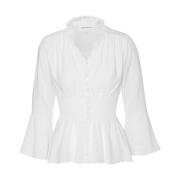 American Dreams Vit Smocked Topp med 3/4 Ärmar White, Dam