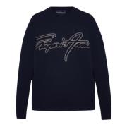 Emporio Armani Blå Navy Dubbel Jersey Logo Sweatshirt Blue, Herr