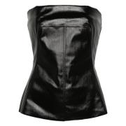 Rick Owens Coated-Denim Panelled Bustier Top Svart Black, Dam